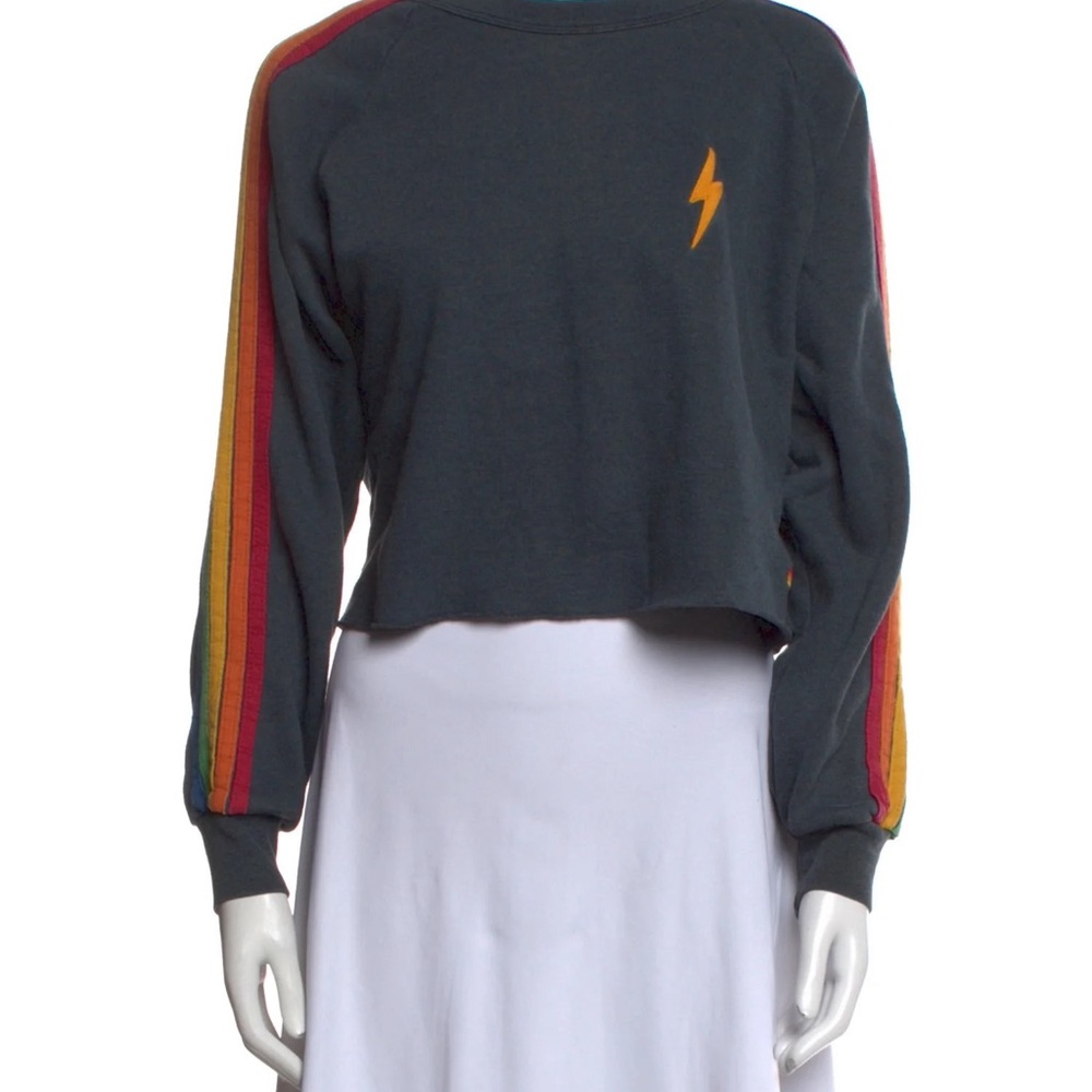 Aviator Nation Black Sweatshirt with Rainbow Sleeves